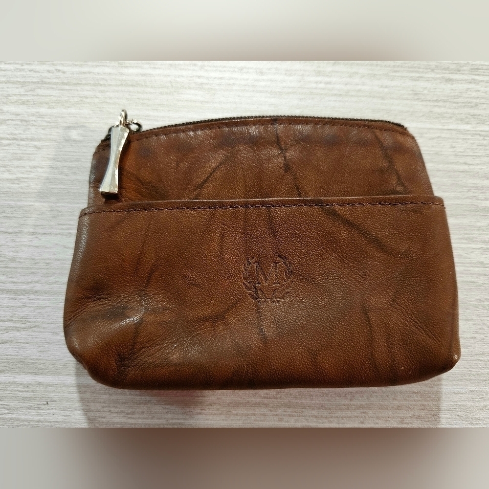 MUNDI Brown Genuine LEATHER Coin Purse With Key Ring 4" X 3"